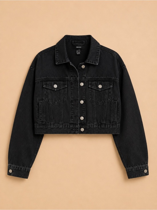 Forever 21 Jackets & Blazers - Black Cropped Denim Trucker Jacket | Size M